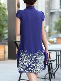 Casual Fake Two-Piece Printed Bow Collar Shift Dress