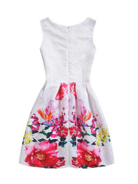 Casual Round Neck Floral Printed Fantastic Skater Dress