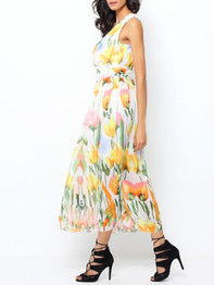 Charming V-Neck Floral Printed Chiffon Maxi Dress