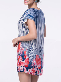 Casual Round Neck Mini Shift Dress In Floral Printed