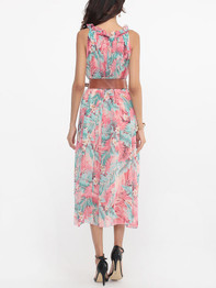 Casual Round Neck Chiffon Floral Printed Maxi Dress