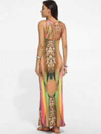 Casual Scoop Neck Dacron Printed Maxi Dress