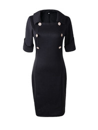 Casual Chic Turn Down Collar Double Breasted Plain Bodycon Dress