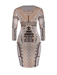 Casual Geometric Printed Round Neck Bodycon Dress