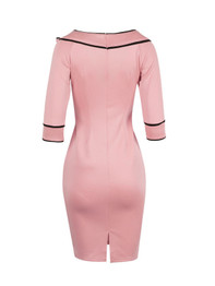 Casual Color Block Bowknot Boat Neck Bodycon-Dress