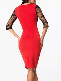 Casual Sweet Heart Patchwork Hollow Out Spit Bodycon Dress