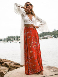 White Lace Hollow Long Beach Cover-ups