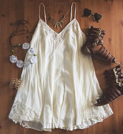 Casual White Patchwork Lace Condole Belt Backless Mini Dress