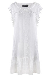 Casual White Patchwork Hollow-out Lace Tassel Double-deck Round Neck Mini Dress
