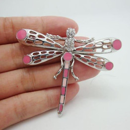 Unique Lovely Dragonfly Animal Decorated Brooch Pin Pink Rhinestone Crystal