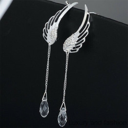 Crystal Angel Wings With Hanging Dangle Studded Earrings: Hutzell