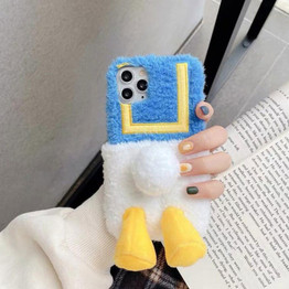Winter Warm Fur Phone Cases Cute Cartoon Duck iPhone Case Soft Silicone cover