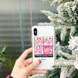 Cute Pink Panther 3D Transparent Shockproof Phone Case iPhone