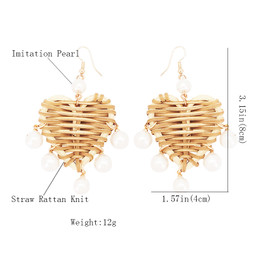 Bohemia Straw Rattan Knit Pearl Dangle Earrings