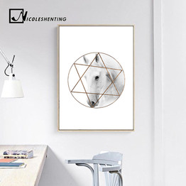 White Horse Animal Wall Art Posters Nordic Style Prints Abstract Painting Wall Pictures for Living Room Modern Home Decor