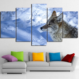 5 Pieces Canvas Art Painting Printed Wolf in the Snow Winter Wall Art Print Canvas Painting Home Decor For Living Room NY-7198B