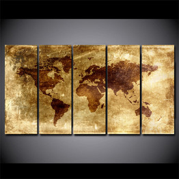 HD Printed 5 Piece Canvas Art Painting Vintage World Map Picture Posters and Prints Home Decor Modular Pictures CU-2700B