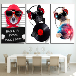 3 Piece canvas art Musicality Bulldog Canvas Painting Wall Art Canvas Posters and Prints Wall Pictures for Living Room ny-6622D