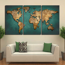 HD Printed 3 Piece Canvas Art World Map Canvas Painting Vintage Continent Wall Pictures for Living Room Free Shipping NY-7022D