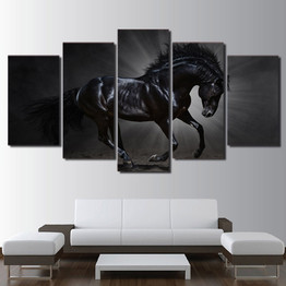 HD Printed canvas art running black horse painting steed poster Home Decor wall pictures for living room Artsailing