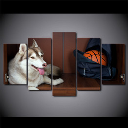 HD Printed 5 Piece Canvas Art Basketball Painting Framed Husky Wall Pictures for Living Room Modern Free Shipping CU-2336B