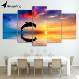 HD Printed Ocean sunset dolphin picture Painting wall art room decor print poster picture canvas Free shipping/ny-752