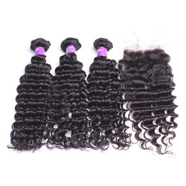 3 Deep Wave Bundles With Closure 4X4 Brazilian Hair Weave Bundles Deal Remy Nature Color Prosa Hair Products 4 pcs
