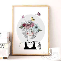 900D Canvas Art Print Painting Poster, Girl with Flowers Wall Pictures for Home Decoration, Wall Decor CM033