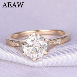 10K Yellow Gold 1.0ct 6.5mm Round Cut G Moissanite Engagement Ring Anniversary Ring Moissanite Ring For Women