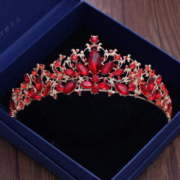 Baroque Gold Color Bridal Vintage Red Crystal Wedding Tiara