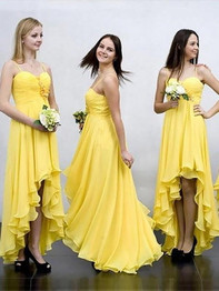 Yellow Spaghetti Straps High Low Prom Dresses A Line Bridesmaid Dresses