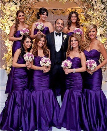 Purple Sweetheart Sleeveless Satin Long Mermaid Bridesmaid Dresses