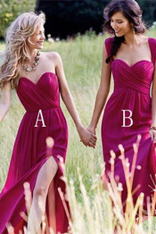 Sweetheart A Line Chiffon With Split Side Floor Length Bridesmaid Dress B419