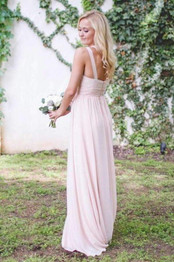 Chic Pink A Line One Shoulder Chiffon Floor Length Long Bridesmaid Dress B423