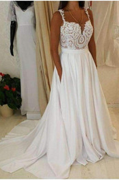 Impressive Spaghetti Strap Lace Sleeveless Appliques Wedding Dress With Pocket W476