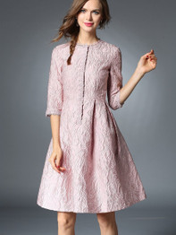 Spring Round Neck Half Sleeve Jacquard Slim Fit Mini Dresses