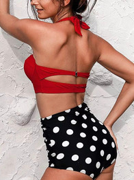 Polka Dot Sexy Women High Waist Bottom Bikini Swimwear Bikini Set