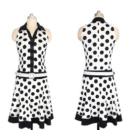 Women Fashion Polka Dot Sleeveless V-neck Print Dress MIDI Dresses