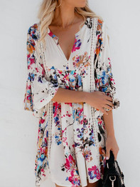 Print V Neck Loose T Shirt Tops Blouse