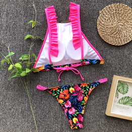 Sexy Floral Printed Beach Two Pieces Bikini Swimsuit