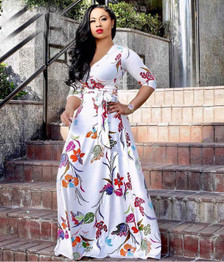 Sexy V Neck Floral Printed Big Swing Maxi Dress