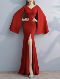 Solid Color Slim Bodycon Temperament Fishtail Long Elegant Evening Dress Banquet Dress