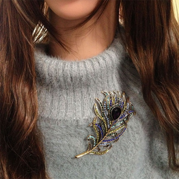 Retro Large Rhinestone Peacock Feather Crystal Brooches Jewelery Accessories