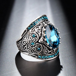 Luxury Bohemia Blue Crystal Vintage Ring Jewelry
