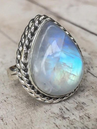 Retro Water Drop Shape Silver Color Moonstone Women Finger Rings