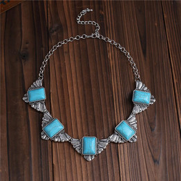 Bohemian  Tibetant Silver Turquoise Statement Necklace Jewelry