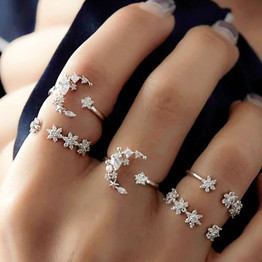 5Pcs set Moon Star Crystal Women Boho Wedding Knuckle Flower Rings