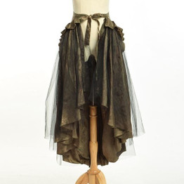 Women Steampunk Victorian Goth Chartreuse Flounce Bustle Sarong Skirt (Can be weared as Cape Top)