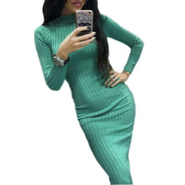 2018 Women's Autumn Spring Dresses Robe Sexy Black Midi Sheath Slim Bodycon Dress Long Sleeve