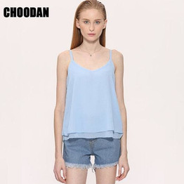Chiffon Tank Top Women New Summer Sleeveless Shirt Sexy V-neck Cami Loose Casual Blouses Female
